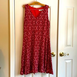 Red floral ruffled dress from Loft